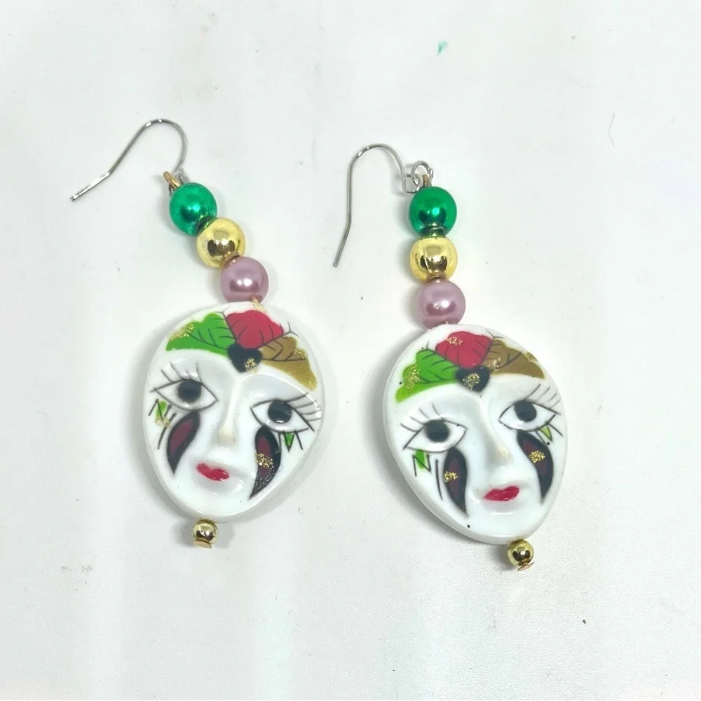 Mardi Gras Carnival 2 Face Earrings